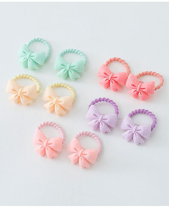Babyhug Free Size Hair Rubber Bands Bow Design Pack of 10- Multicolor