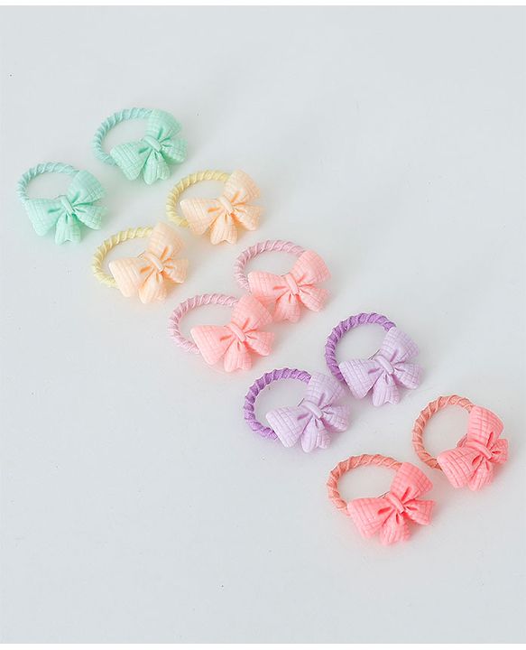 Babyhug Free Size Hair Rubber Bands Bow Design Pack of 10- Multicolor