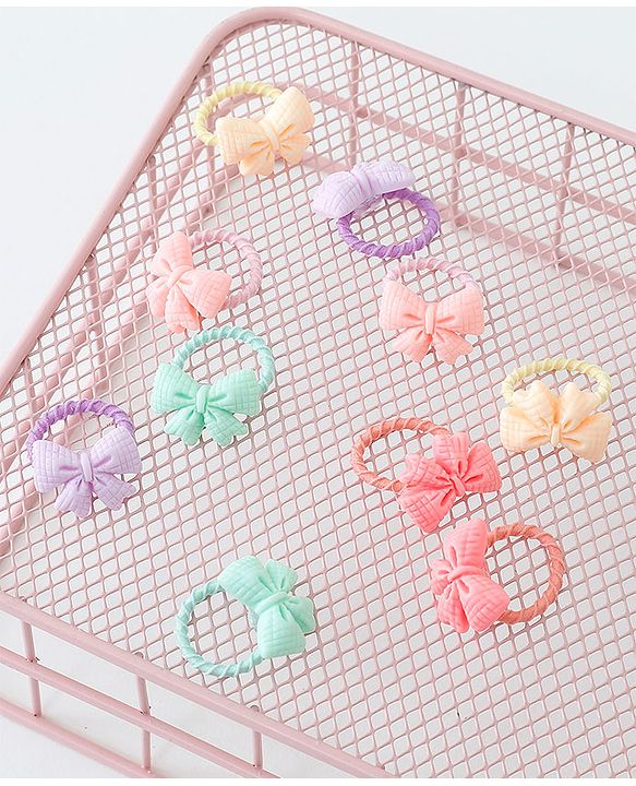 Babyhug Free Size Hair Rubber Bands Bow Design Pack of 10- Multicolor