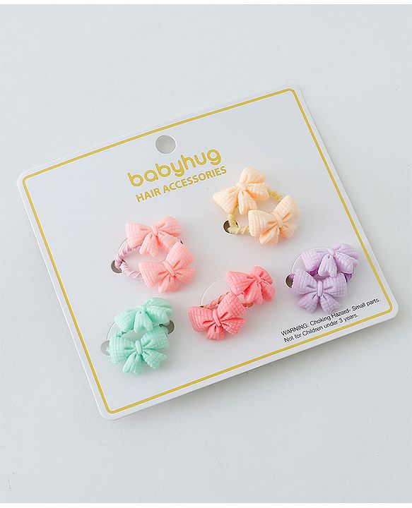 Babyhug Free Size Hair Rubber Bands Bow Design Pack of 10- Multicolor