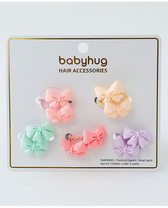 Babyhug Free Size Hair Rubber Bands Bow Design Pack of 10- Multicolor