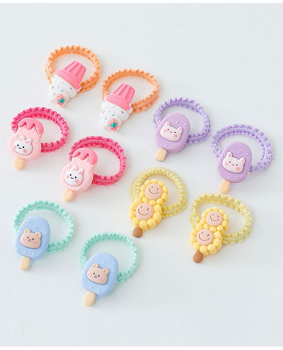 Babyhug Free Size Hair Rubber Bands Ice Cream Design Pack of 10- Multicolor