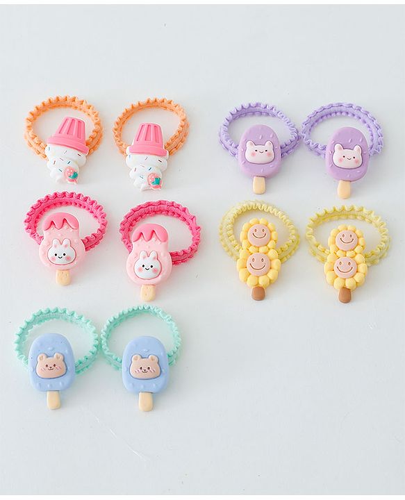 Babyhug Free Size Hair Rubber Bands Ice Cream Design Pack of 10- Multicolor