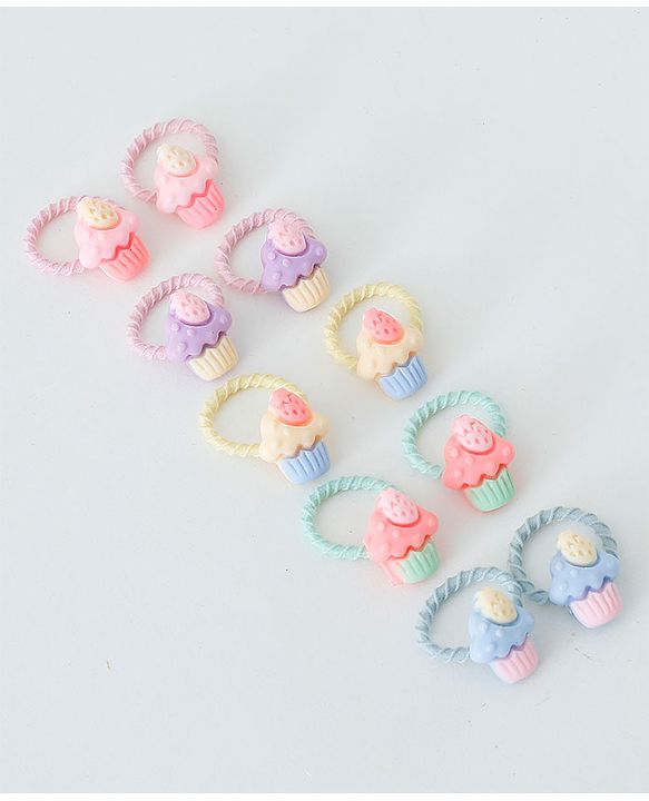 Babyhug Free Size Hair Rubber Bands Cupcake Design Pack of 10- Multicolor