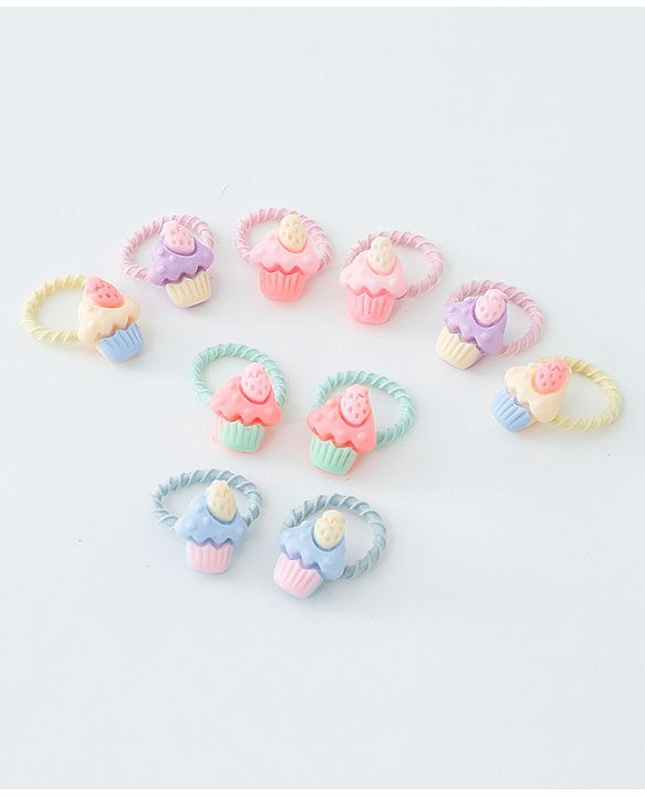 Babyhug Free Size Hair Rubber Bands Cupcake Design Pack of 10- Multicolor