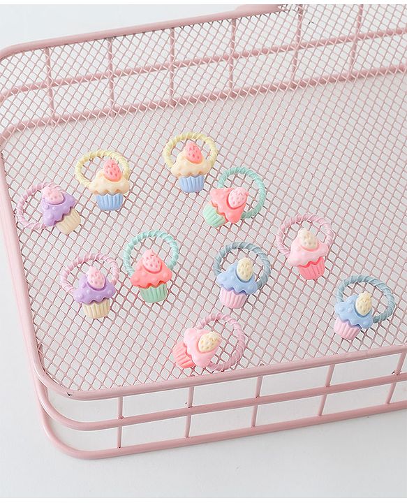Babyhug Free Size Hair Rubber Bands Cupcake Design Pack of 10- Multicolor