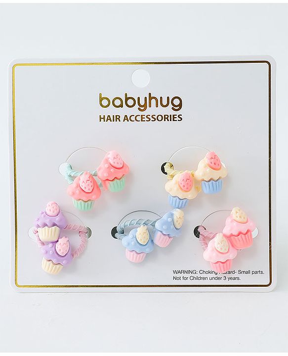 Babyhug Free Size Hair Rubber Bands Cupcake Design Pack of 10- Multicolor