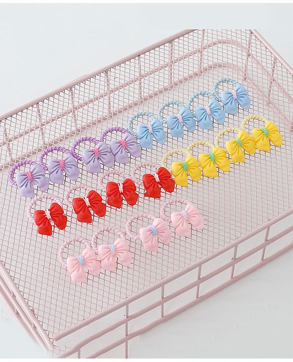 Babyhug Free Size Hair Rubber Bands Bow Design Pack of 20- Multicolor