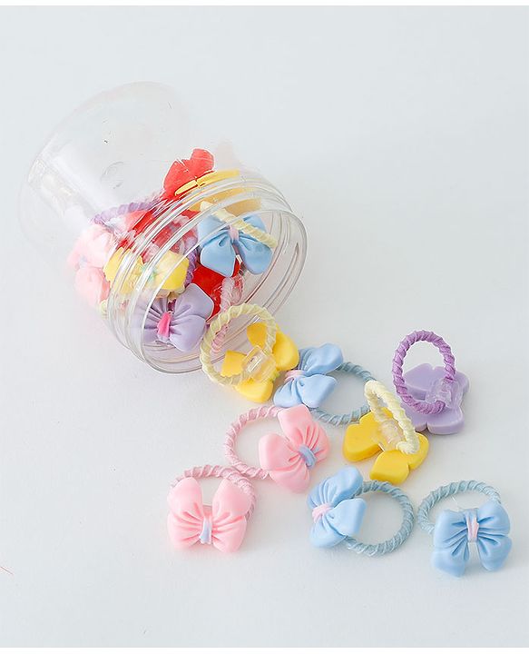 Babyhug Free Size Hair Rubber Bands Bow Design Pack of 20- Multicolor