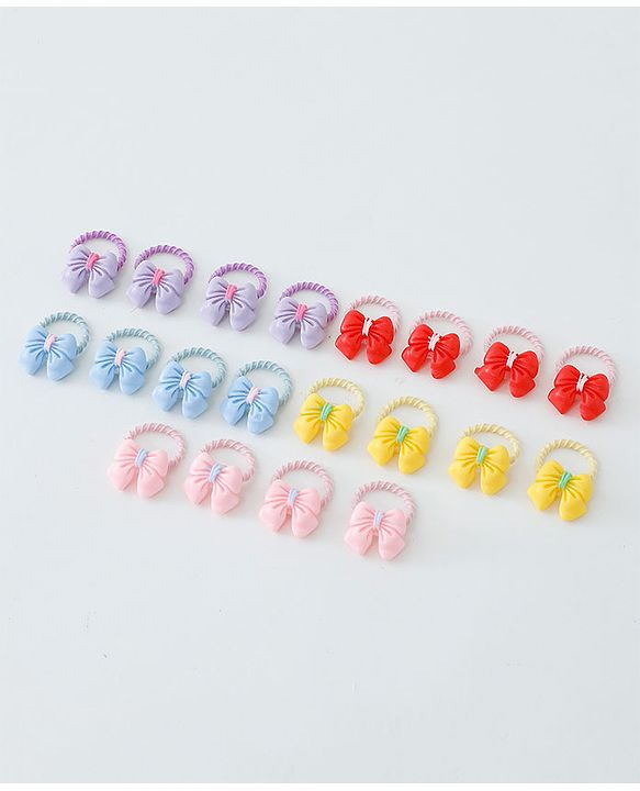 Babyhug Free Size Hair Rubber Bands Bow Design Pack of 20- Multicolor