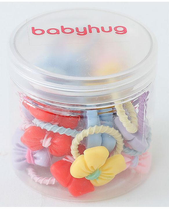 Babyhug Free Size Hair Rubber Bands Bow Design Pack of 20- Multicolor