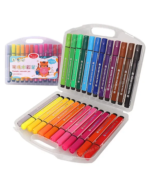 WISHKEY 24 Pieces Washable Water Color Pen Set For Painting,  Coloring For Kids & Adults Fine Rounded Nib Sketch Pens with Washable Ink - Water  Color Pen