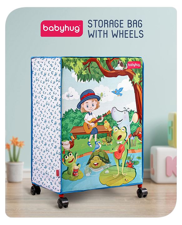 Babyhug Multi Utility Square Laundry Bag With Wheels Musical Theme - Blue