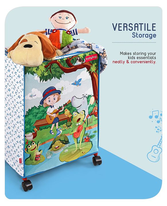 Babyhug Multi Utility Square Laundry Bag With Wheels Musical Theme - Blue