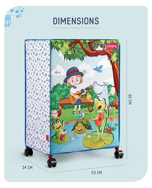 Babyhug Multi Utility Square Laundry Bag With Wheels Musical Theme - Blue
