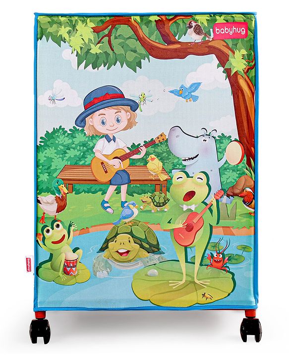 Babyhug Multi Utility Square Laundry Bag With Wheels Musical Theme - Blue