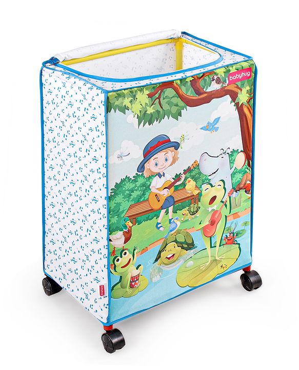 Babyhug Multi Utility Square Laundry Bag With Wheels Musical Theme - Blue