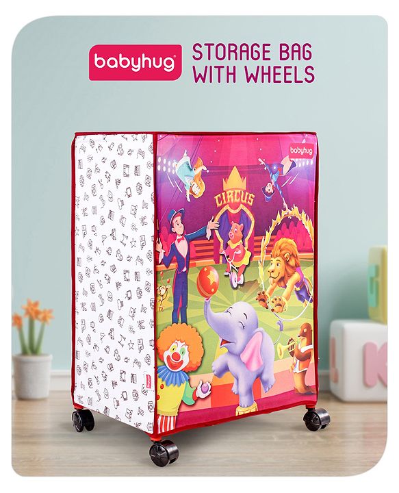 Babyhug Multi Utility Square Laundry Bag With Wheels Musical Theme - Blue
