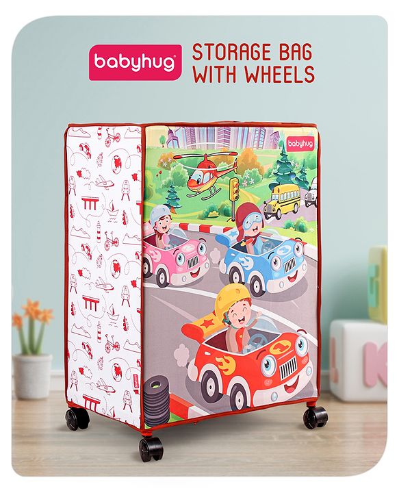 Babyhug Multi Utility Square Laundry Bag With Wheels Musical Theme - Blue