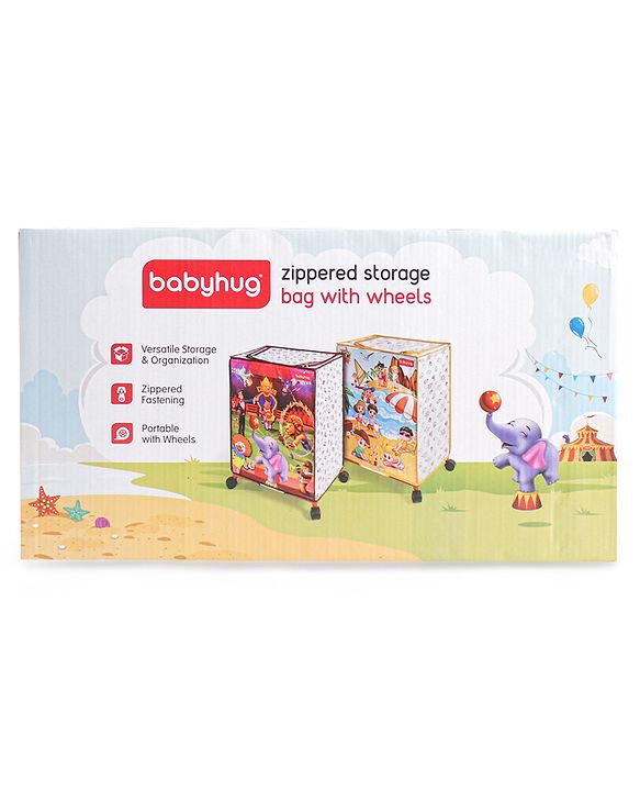 Babyhug Multi Utility Square Laundry Bag With Wheels Musical Theme - Blue