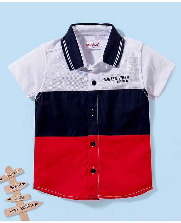 Babyhug 100% Cotton Half Sleeves  Cut & Sew Shirt - Red & White