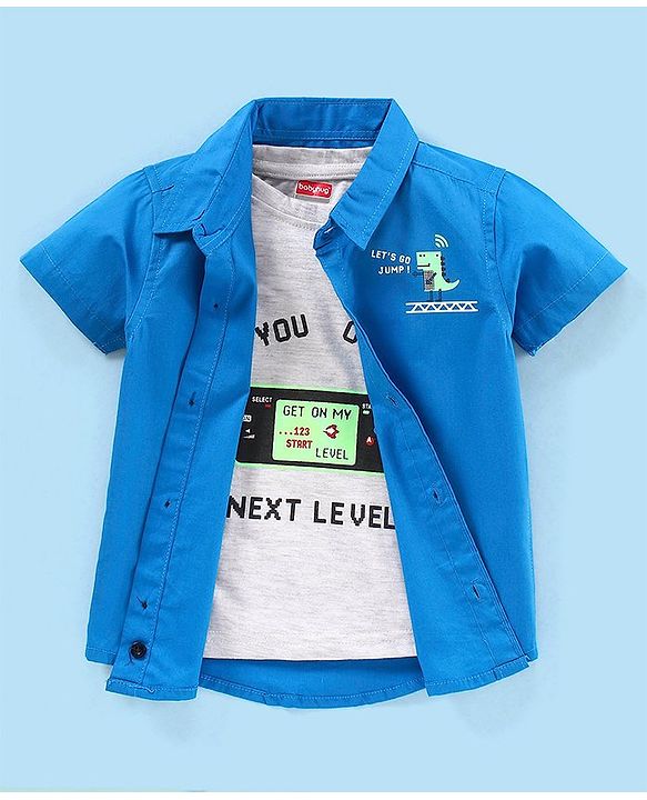 Babyhug 100% Cotton Half Sleeves Shirt With T-Shirt Text Print- Blue & White