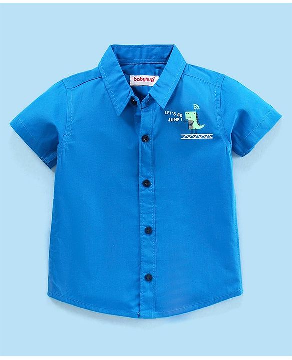 Babyhug 100% Cotton Half Sleeves Shirt With T-Shirt Text Print- Blue & White