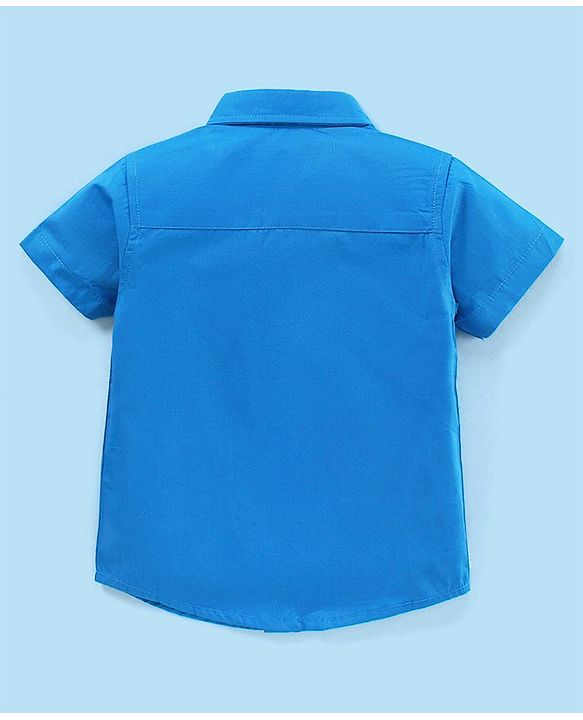 Babyhug 100% Cotton Half Sleeves Shirt With T-Shirt Text Print- Blue & White