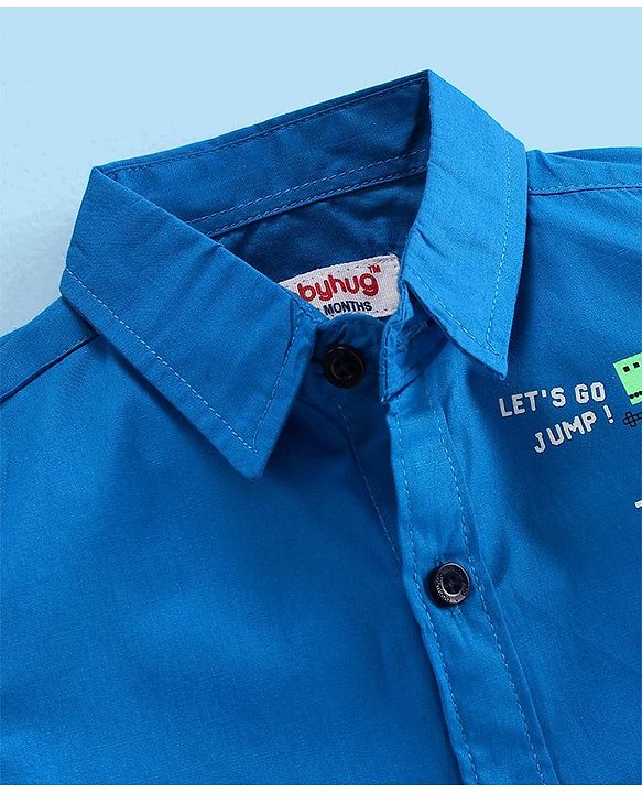 Babyhug 100% Cotton Half Sleeves Shirt With T-Shirt Text Print- Blue & White