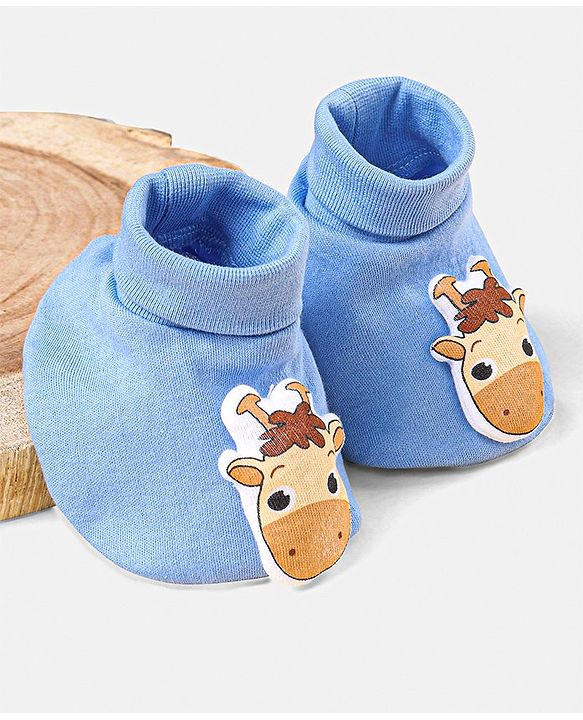 Babyhug 100 % Cotton Booties Horse Patch- Blue