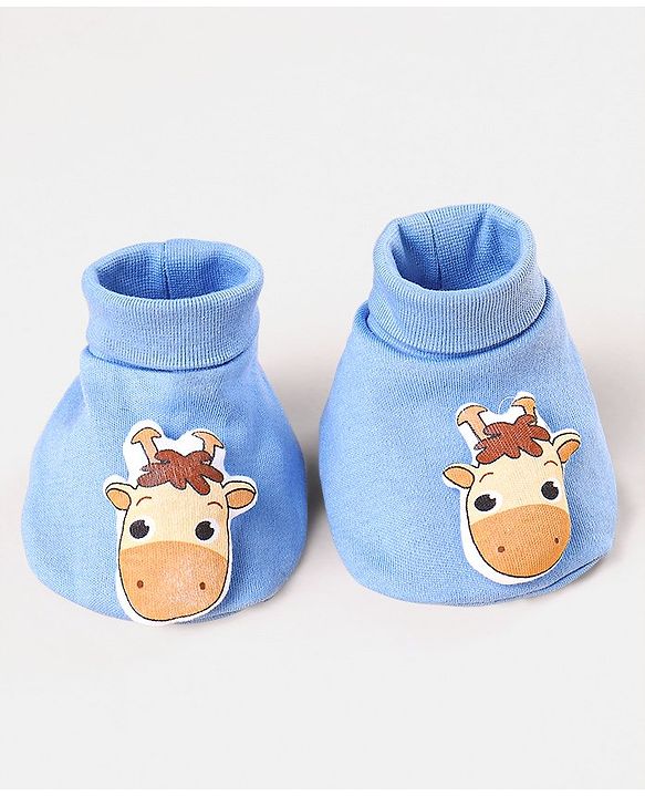 Babyhug 100 % Cotton Booties Horse Patch- Blue