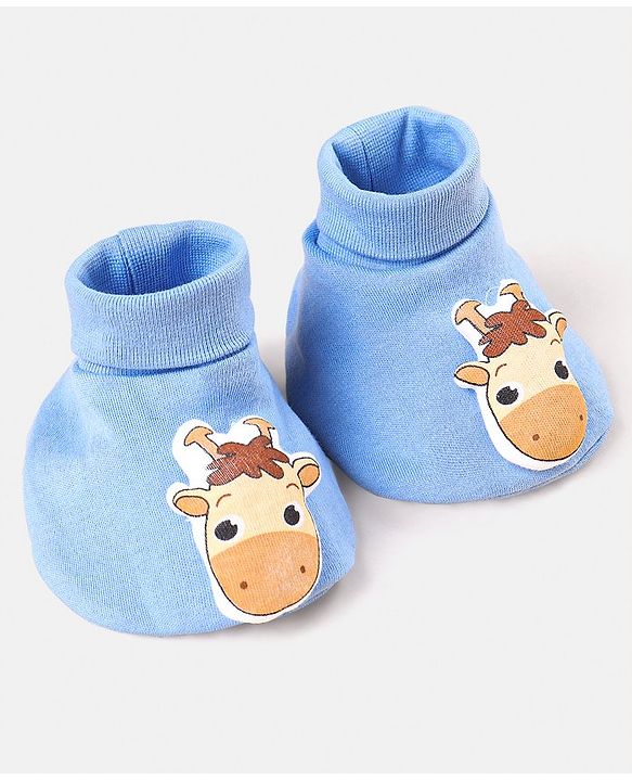 Babyhug 100 % Cotton Booties Horse Patch- Blue