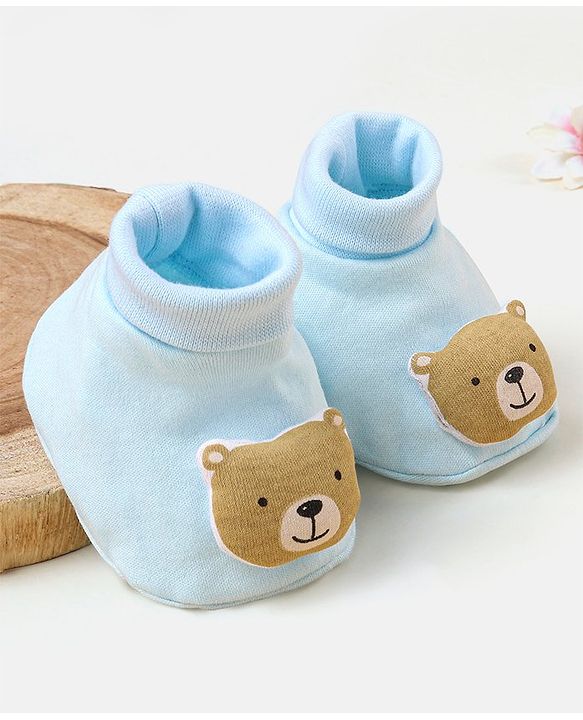 Babyhug 100 % Cotton Booties Bear Patch- Blue
