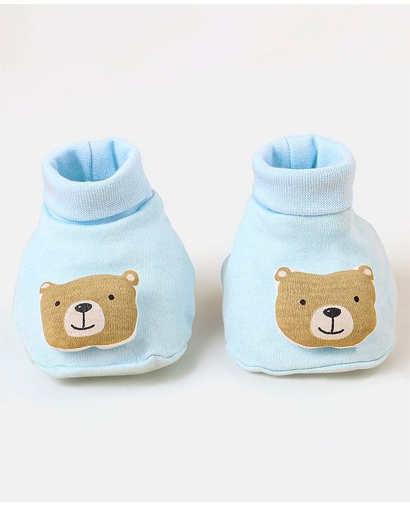 Babyhug 100 % Cotton Booties Bear Patch- Blue