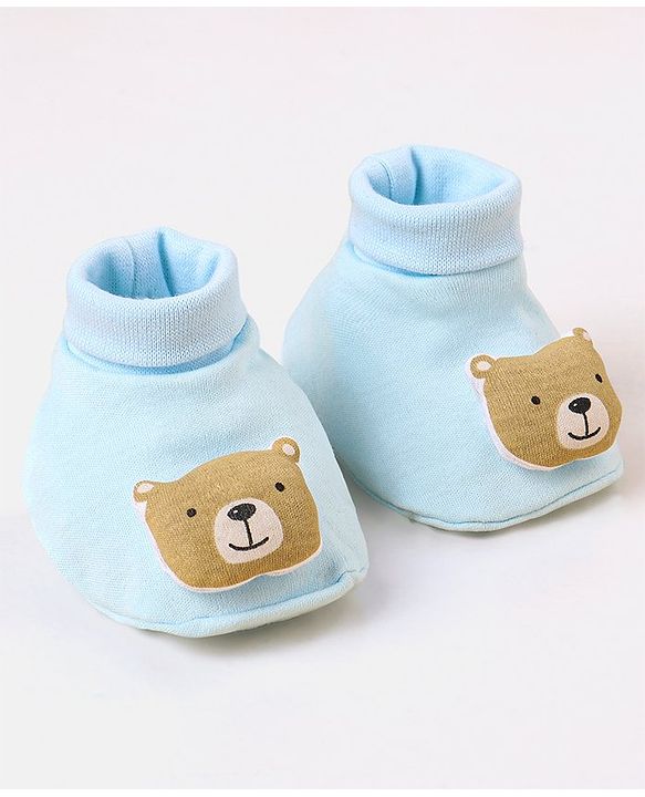 Babyhug 100 % Cotton Booties Bear Patch- Blue