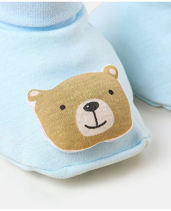 Babyhug 100 % Cotton Booties Bear Patch- Blue