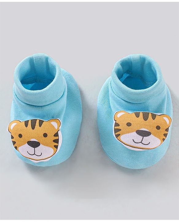 Babyhug 100% Cotton Knit Booties Tiger Print - Blue