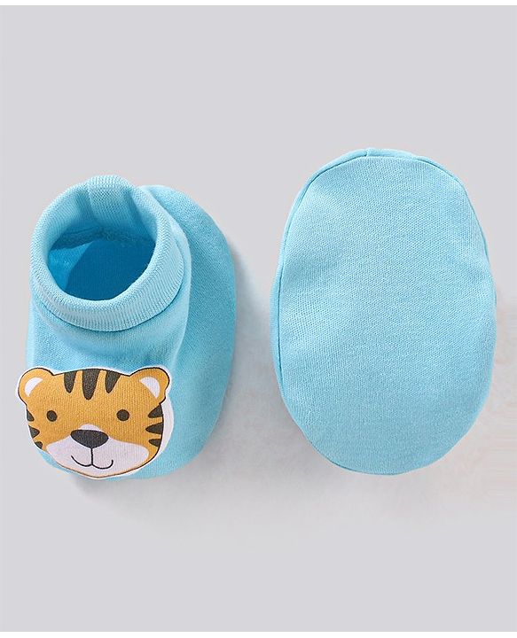Babyhug 100% Cotton Knit Booties Tiger Print - Blue