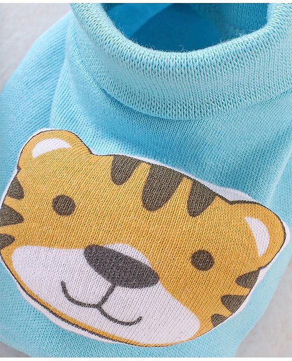 Babyhug 100% Cotton Knit Booties Tiger Print - Blue