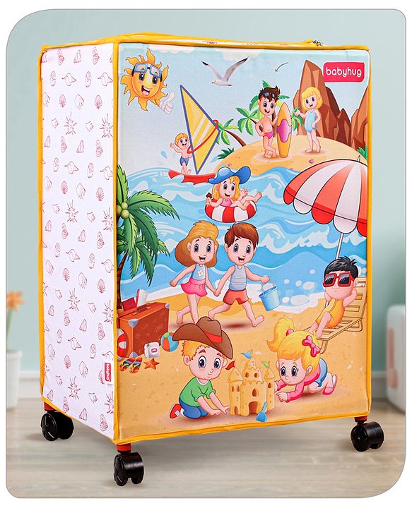 Babyhug Multi Utility Square Laundry Bag With Wheels Beach Theme - Yellow