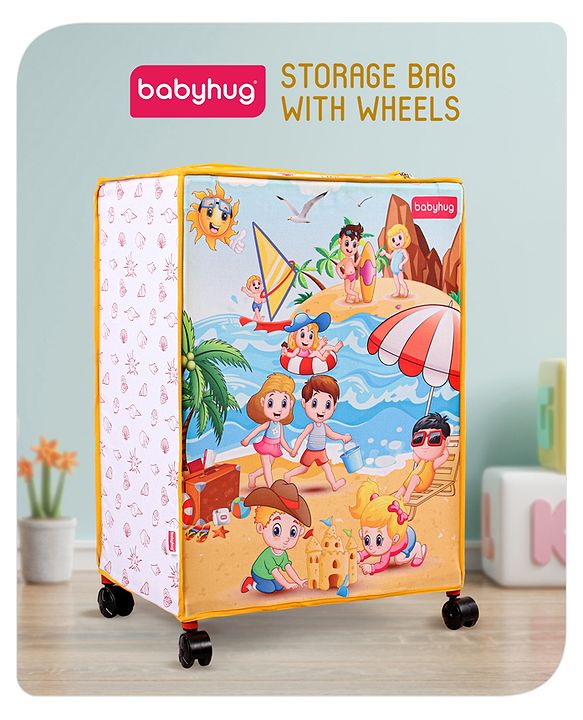 Babyhug Multi Utility Square Laundry Bag With Wheels Beach Theme - Yellow