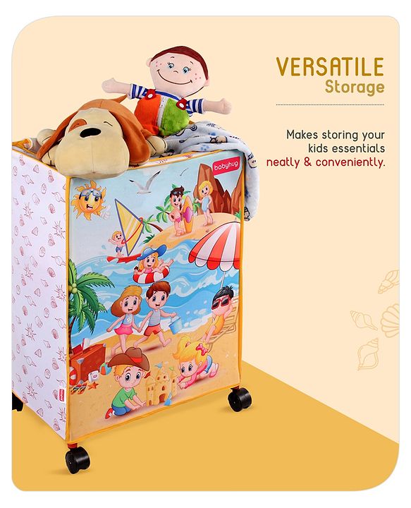 Babyhug Multi Utility Square Laundry Bag With Wheels Beach Theme - Yellow
