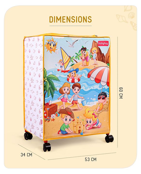 Babyhug Multi Utility Square Laundry Bag With Wheels Beach Theme - Yellow