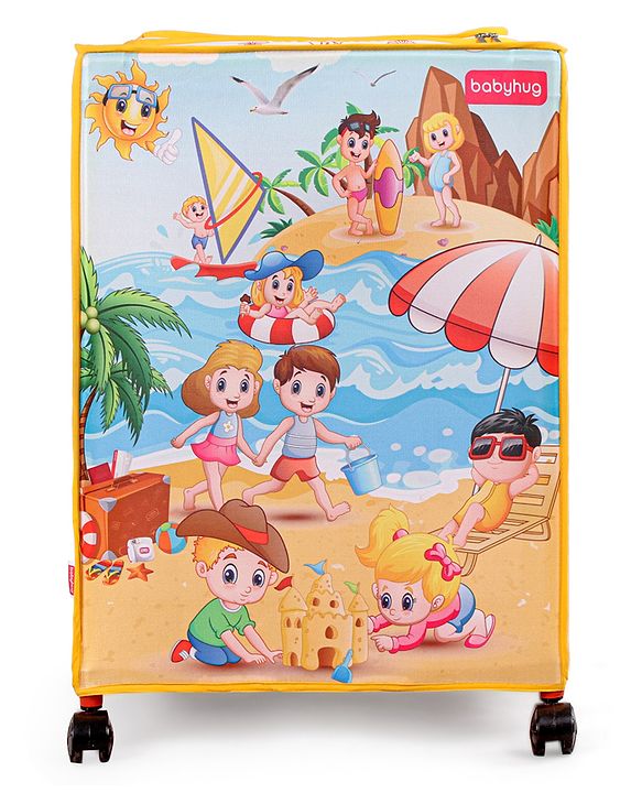 Babyhug Multi Utility Square Laundry Bag With Wheels Beach Theme - Yellow