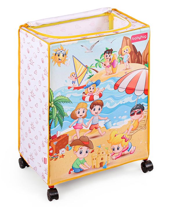 Babyhug Multi Utility Square Laundry Bag With Wheels Beach Theme - Yellow