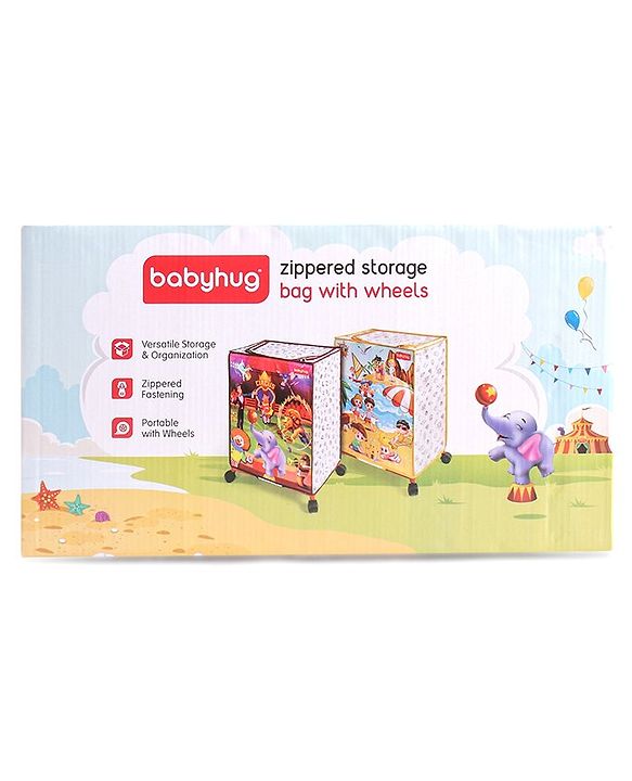 Babyhug Multi Utility Square Laundry Bag With Wheels Beach Theme - Yellow