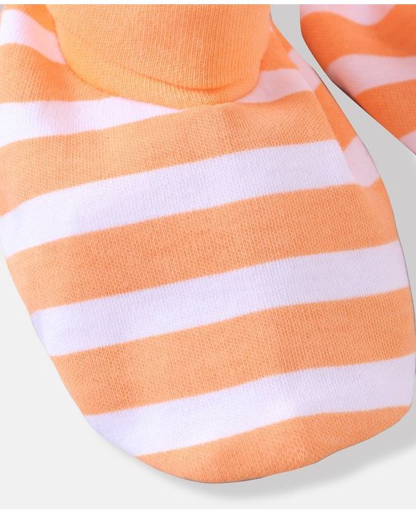 Babyhug 100% Cotton Striped Mittens & Booties Set - Orange