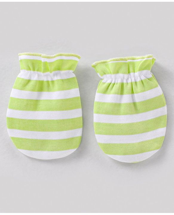 Babyhug 100% Cotton Striped Cap Mittens & Booties - Cap Diameter 10 cm
