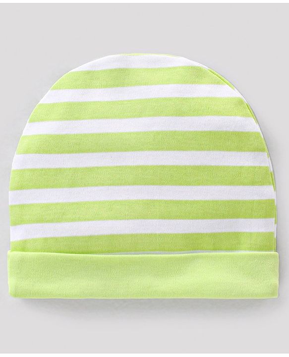 Babyhug 100% Cotton Striped Cap Mittens & Booties - Cap Diameter 10 cm