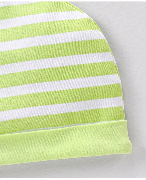 Babyhug 100% Cotton Striped Cap Mittens & Booties - Cap Diameter 10 cm